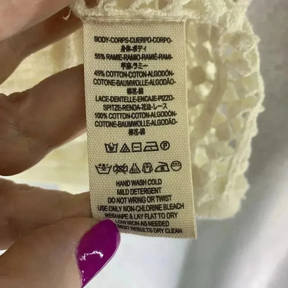 FREE‎ PEOPLE Cream Small Oversized Dolman Sleeve Crochet Cold Shoulder Sweater - Picture 7 of 7